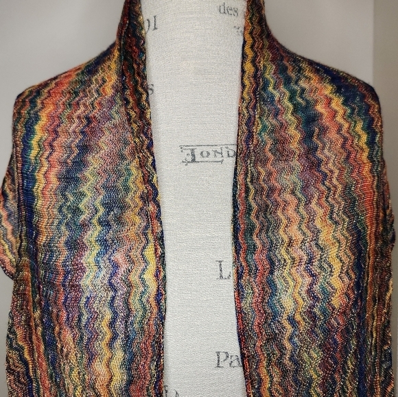Vintage chevron rainbow knit fringe scarf - Picture 4 of 8